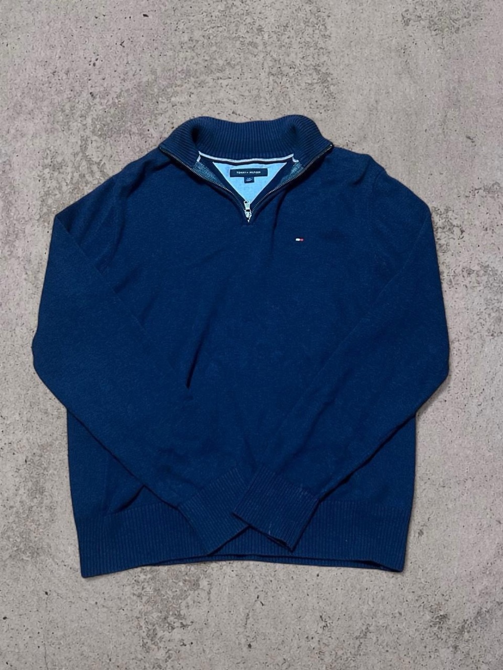 Tommy Hilfiger Navy Quarter Zip Mock Neck Pullover Sweater L